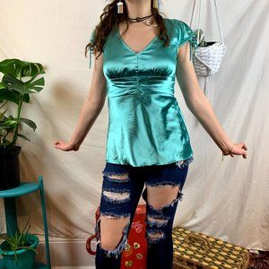 Y2K Iz Byer Seafoam Green Silk Tie Top